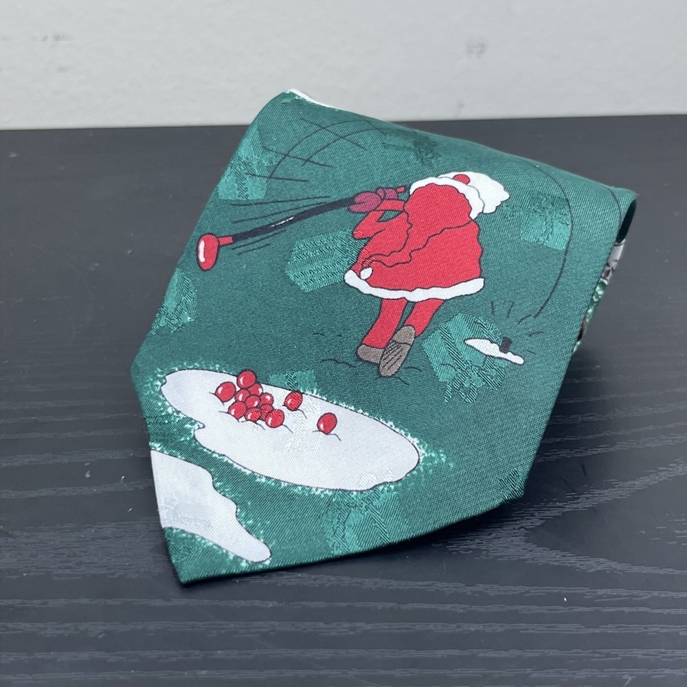 Hallmark Yule Tie Greetings Golf Santa Christmas Necktie 56"
